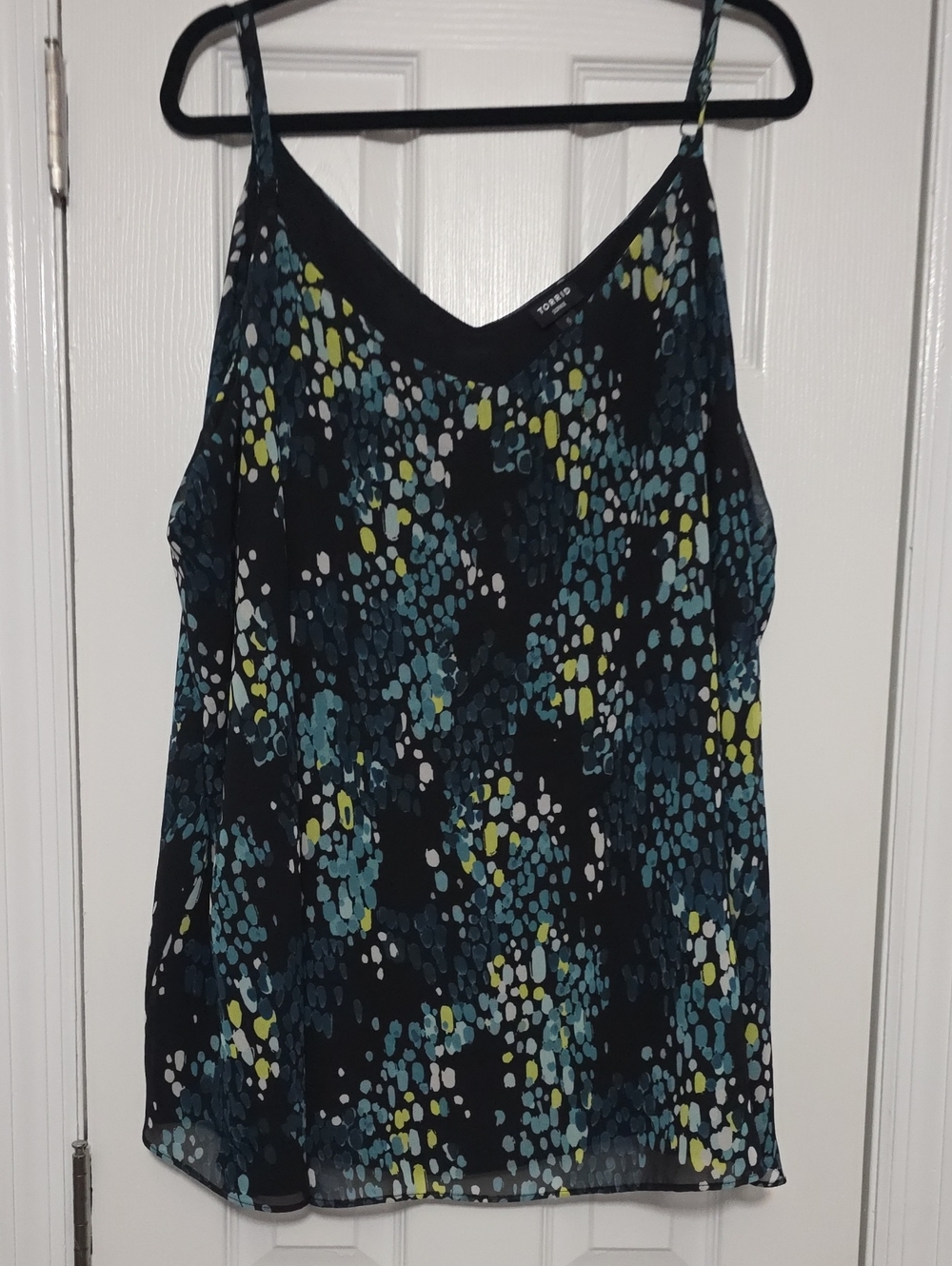 torrid Sophie Swing Black Teal Lime Dot Print Spaghetti Strap Cami